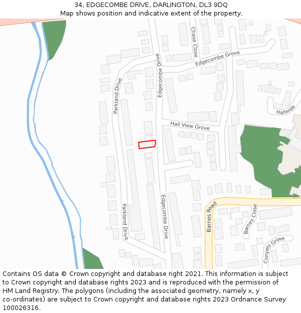 34, EDGECOMBE DRIVE, DARLINGTON, DL3 9DQ: Location map and indicative extent of plot