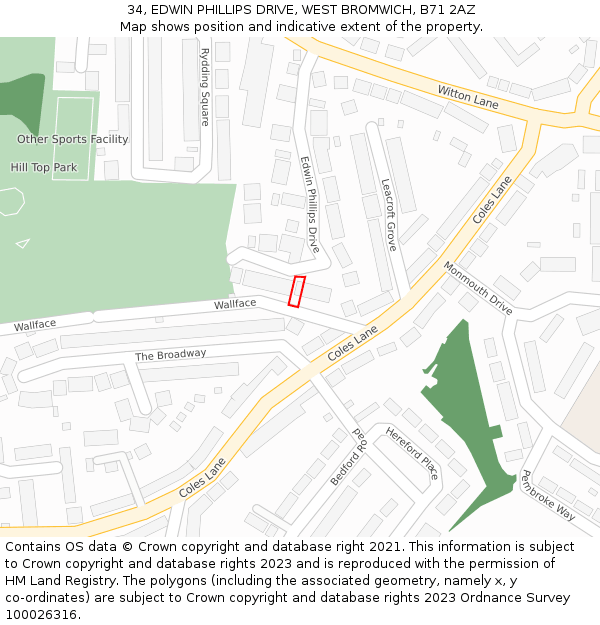 34, EDWIN PHILLIPS DRIVE, WEST BROMWICH, B71 2AZ: Location map and indicative extent of plot