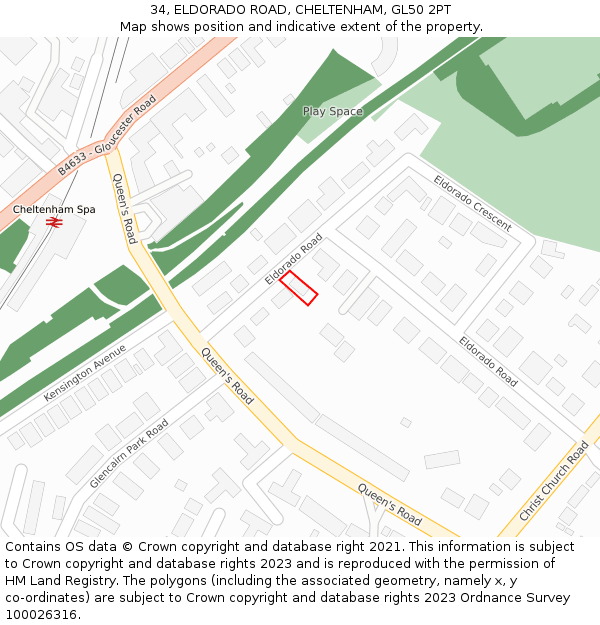34, ELDORADO ROAD, CHELTENHAM, GL50 2PT: Location map and indicative extent of plot