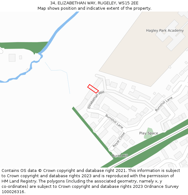 34, ELIZABETHAN WAY, RUGELEY, WS15 2EE: Location map and indicative extent of plot