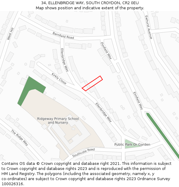 34, ELLENBRIDGE WAY, SOUTH CROYDON, CR2 0EU: Location map and indicative extent of plot