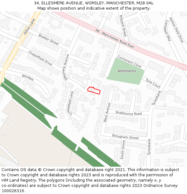 34, ELLESMERE AVENUE, WORSLEY, MANCHESTER, M28 0AL: Location map and indicative extent of plot