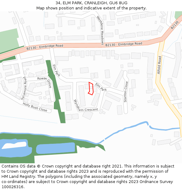 34, ELM PARK, CRANLEIGH, GU6 8UG: Location map and indicative extent of plot