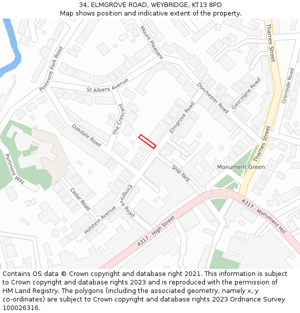 34, ELMGROVE ROAD, WEYBRIDGE, KT13 8PD: Location map and indicative extent of plot
