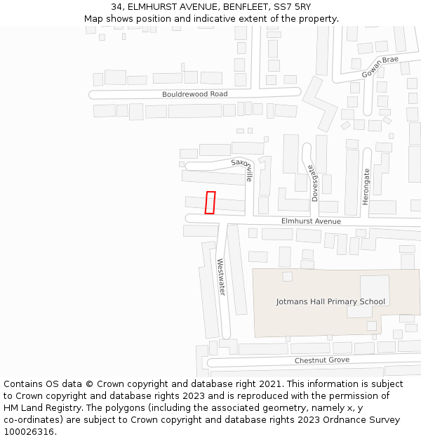 34, ELMHURST AVENUE, BENFLEET, SS7 5RY: Location map and indicative extent of plot