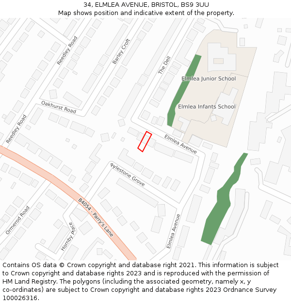34, ELMLEA AVENUE, BRISTOL, BS9 3UU: Location map and indicative extent of plot