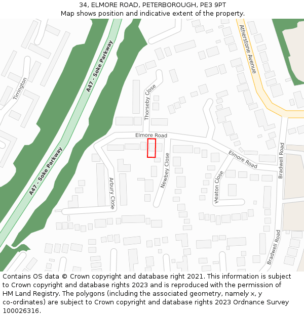 34, ELMORE ROAD, PETERBOROUGH, PE3 9PT: Location map and indicative extent of plot