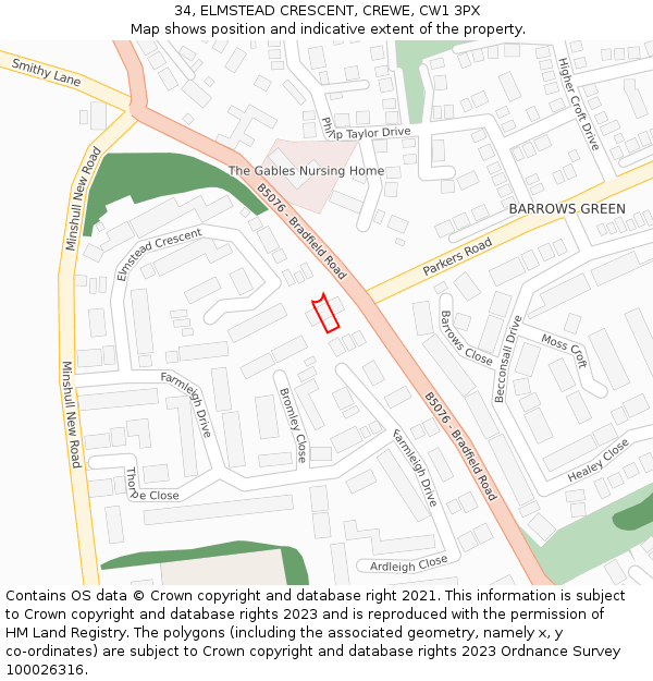 34, ELMSTEAD CRESCENT, CREWE, CW1 3PX: Location map and indicative extent of plot