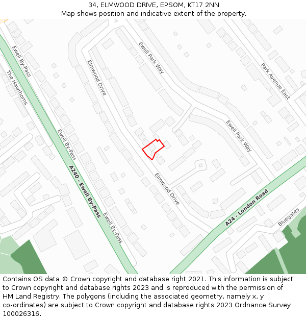 34, ELMWOOD DRIVE, EPSOM, KT17 2NN: Location map and indicative extent of plot