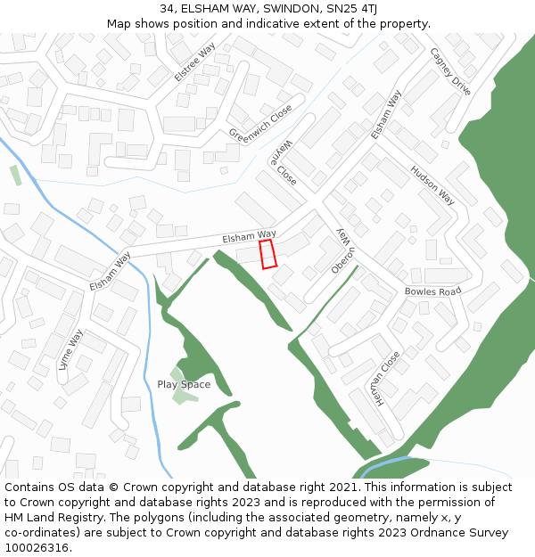 34, ELSHAM WAY, SWINDON, SN25 4TJ: Location map and indicative extent of plot