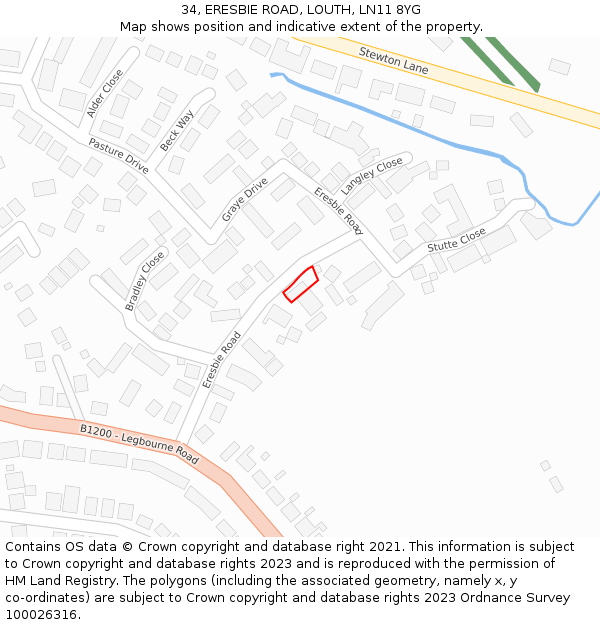 34, ERESBIE ROAD, LOUTH, LN11 8YG: Location map and indicative extent of plot