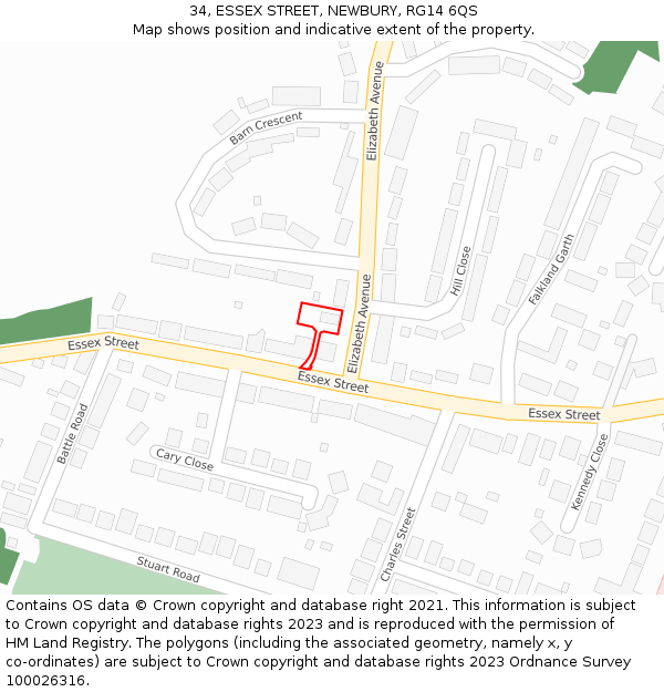 34, ESSEX STREET, NEWBURY, RG14 6QS: Location map and indicative extent of plot