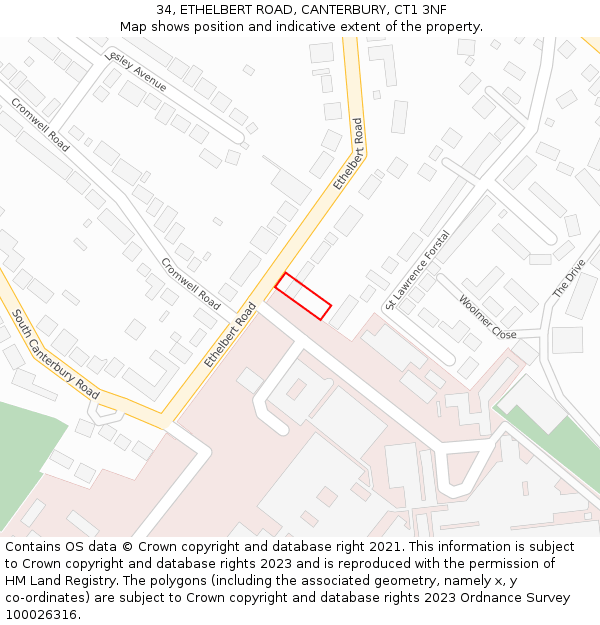 34, ETHELBERT ROAD, CANTERBURY, CT1 3NF: Location map and indicative extent of plot