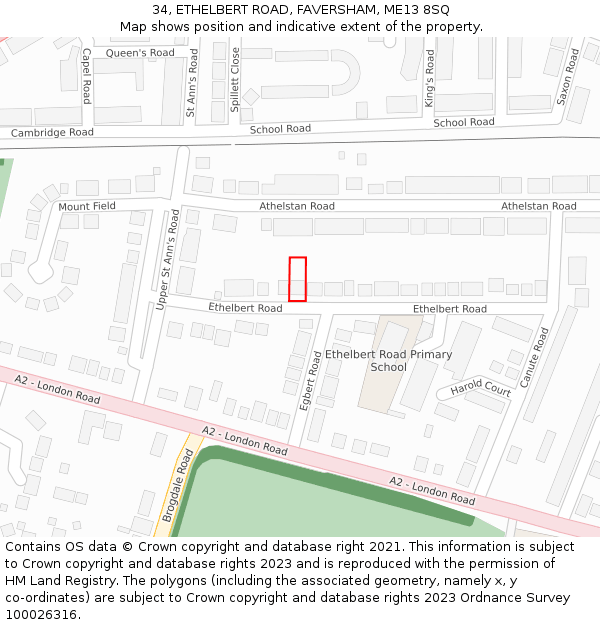 34, ETHELBERT ROAD, FAVERSHAM, ME13 8SQ: Location map and indicative extent of plot