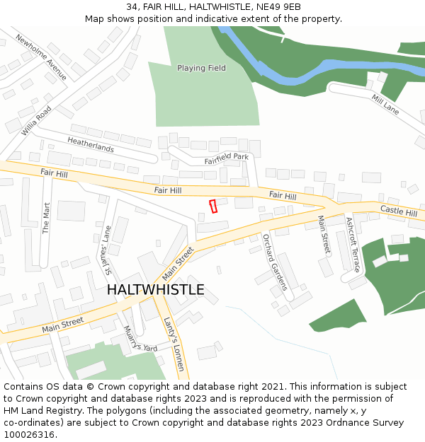 34, FAIR HILL, HALTWHISTLE, NE49 9EB: Location map and indicative extent of plot