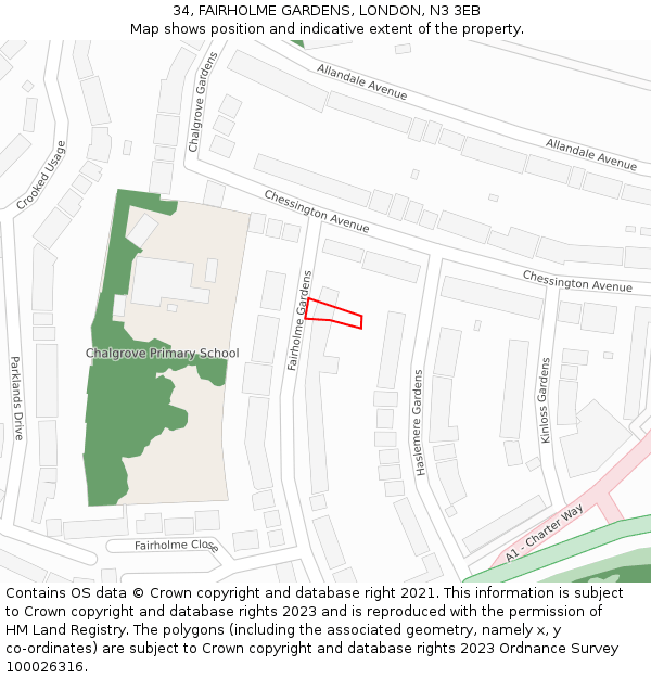 34, FAIRHOLME GARDENS, LONDON, N3 3EB: Location map and indicative extent of plot