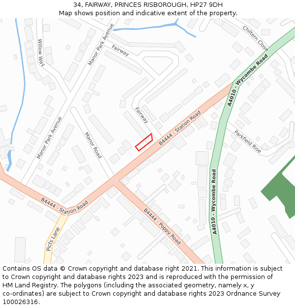 34, FAIRWAY, PRINCES RISBOROUGH, HP27 9DH: Location map and indicative extent of plot