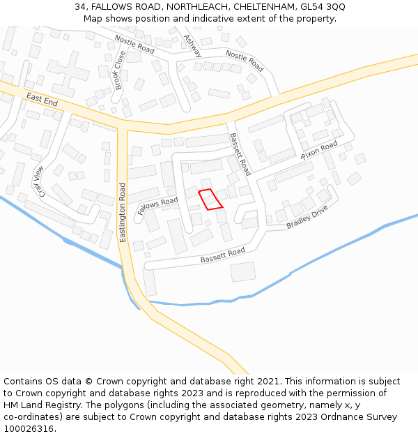 34, FALLOWS ROAD, NORTHLEACH, CHELTENHAM, GL54 3QQ: Location map and indicative extent of plot