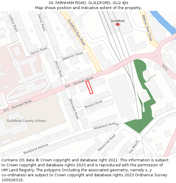 34, FARNHAM ROAD, GUILDFORD, GU2 4JN: Location map and indicative extent of plot