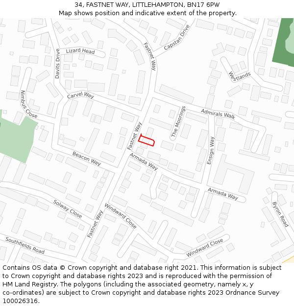34, FASTNET WAY, LITTLEHAMPTON, BN17 6PW: Location map and indicative extent of plot