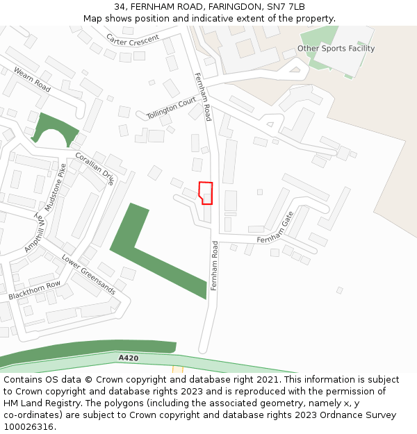 34, FERNHAM ROAD, FARINGDON, SN7 7LB: Location map and indicative extent of plot