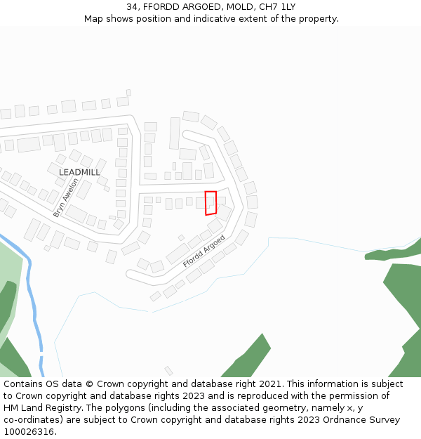 34, FFORDD ARGOED, MOLD, CH7 1LY: Location map and indicative extent of plot
