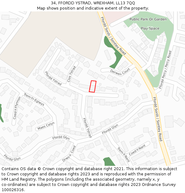 34, FFORDD YSTRAD, WREXHAM, LL13 7QQ: Location map and indicative extent of plot