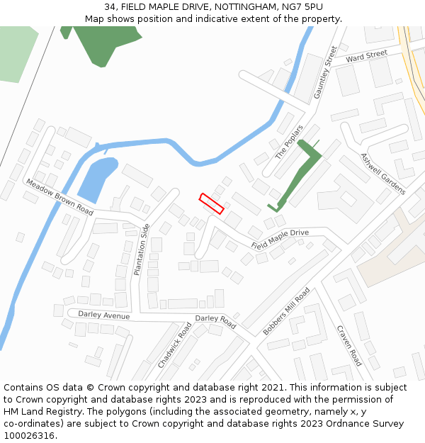 34, FIELD MAPLE DRIVE, NOTTINGHAM, NG7 5PU: Location map and indicative extent of plot