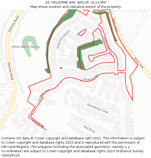 34, FIELDFARE WAY, BACUP, OL13 9PP: Location map and indicative extent of plot