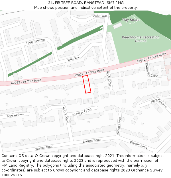 34, FIR TREE ROAD, BANSTEAD, SM7 1NG: Location map and indicative extent of plot