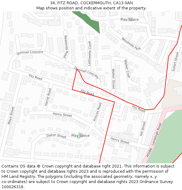 34, FITZ ROAD, COCKERMOUTH, CA13 0AN: Location map and indicative extent of plot