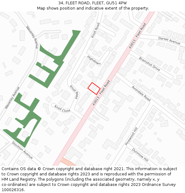 34, FLEET ROAD, FLEET, GU51 4PW: Location map and indicative extent of plot
