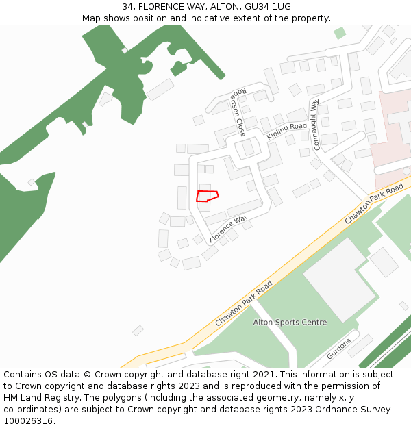 34, FLORENCE WAY, ALTON, GU34 1UG: Location map and indicative extent of plot