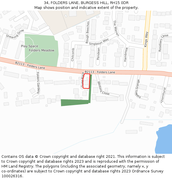 34, FOLDERS LANE, BURGESS HILL, RH15 0DR: Location map and indicative extent of plot