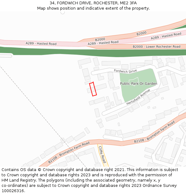 34, FORDWICH DRIVE, ROCHESTER, ME2 3FA: Location map and indicative extent of plot