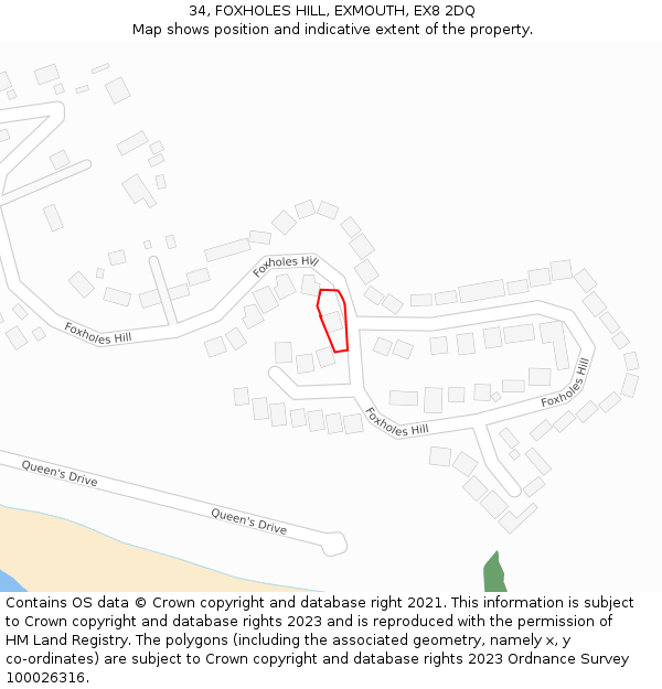 34, FOXHOLES HILL, EXMOUTH, EX8 2DQ: Location map and indicative extent of plot