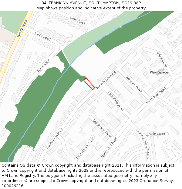 34, FRANKLYN AVENUE, SOUTHAMPTON, SO19 8AP: Location map and indicative extent of plot