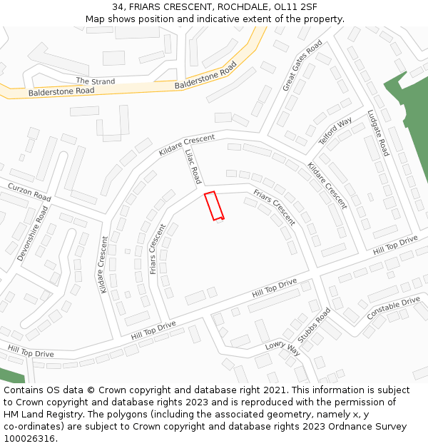 34, FRIARS CRESCENT, ROCHDALE, OL11 2SF: Location map and indicative extent of plot