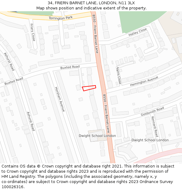 34, FRIERN BARNET LANE, LONDON, N11 3LX: Location map and indicative extent of plot