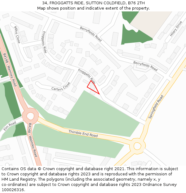 34, FROGGATTS RIDE, SUTTON COLDFIELD, B76 2TH: Location map and indicative extent of plot