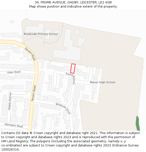 34, FROME AVENUE, OADBY, LEICESTER, LE2 4GB: Location map and indicative extent of plot