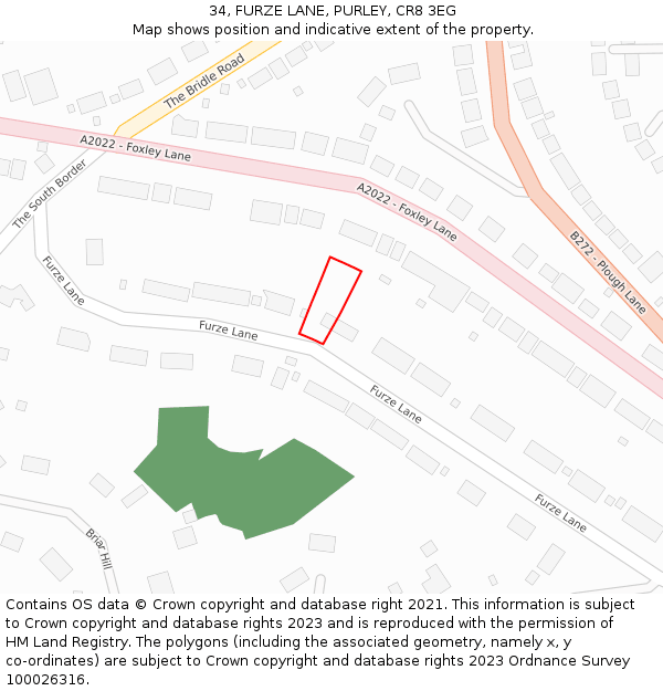 34, FURZE LANE, PURLEY, CR8 3EG: Location map and indicative extent of plot