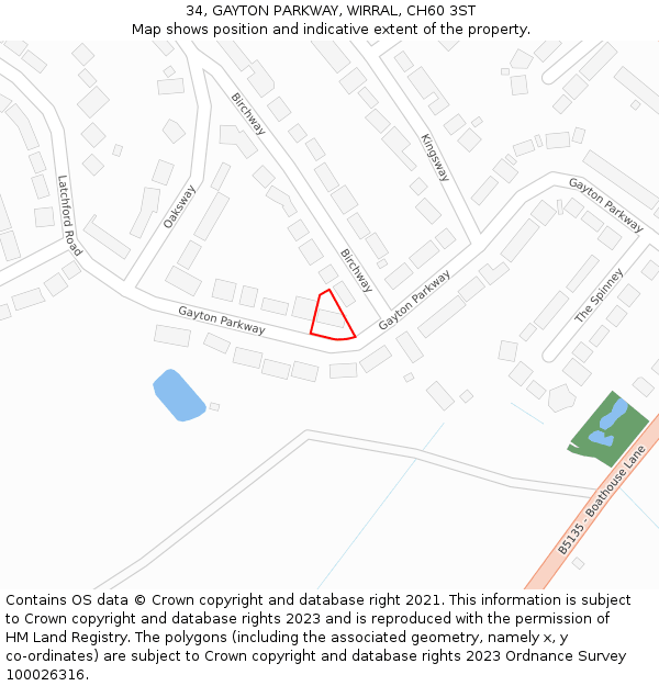 34, GAYTON PARKWAY, WIRRAL, CH60 3ST: Location map and indicative extent of plot