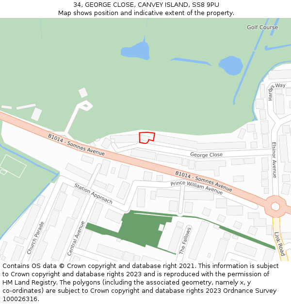 34, GEORGE CLOSE, CANVEY ISLAND, SS8 9PU: Location map and indicative extent of plot