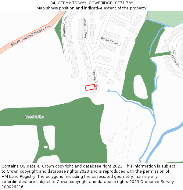 34, GERAINTS WAY, COWBRIDGE, CF71 7AY: Location map and indicative extent of plot