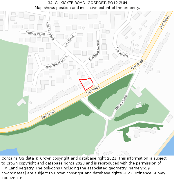 34, GILKICKER ROAD, GOSPORT, PO12 2UN: Location map and indicative extent of plot