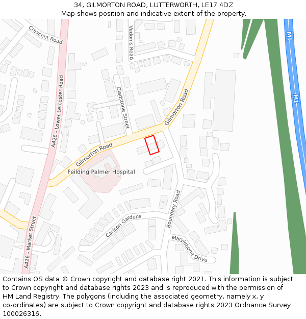 34, GILMORTON ROAD, LUTTERWORTH, LE17 4DZ: Location map and indicative extent of plot