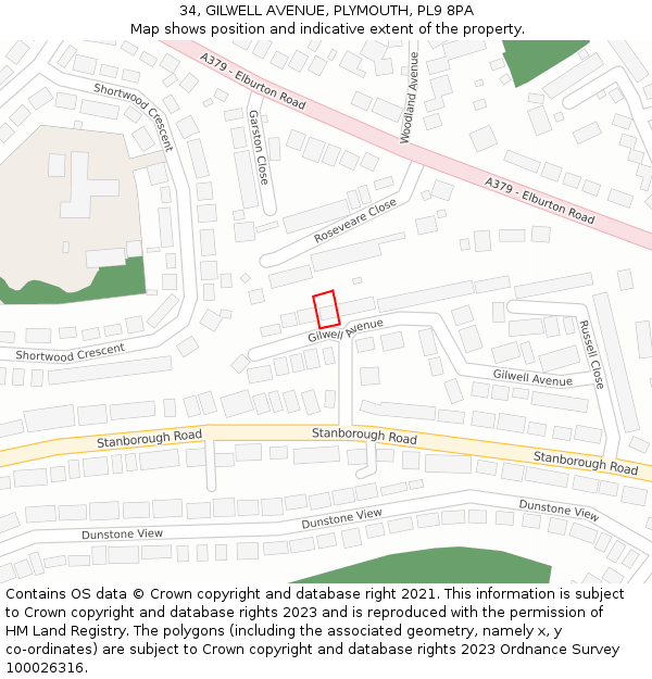 34, GILWELL AVENUE, PLYMOUTH, PL9 8PA: Location map and indicative extent of plot