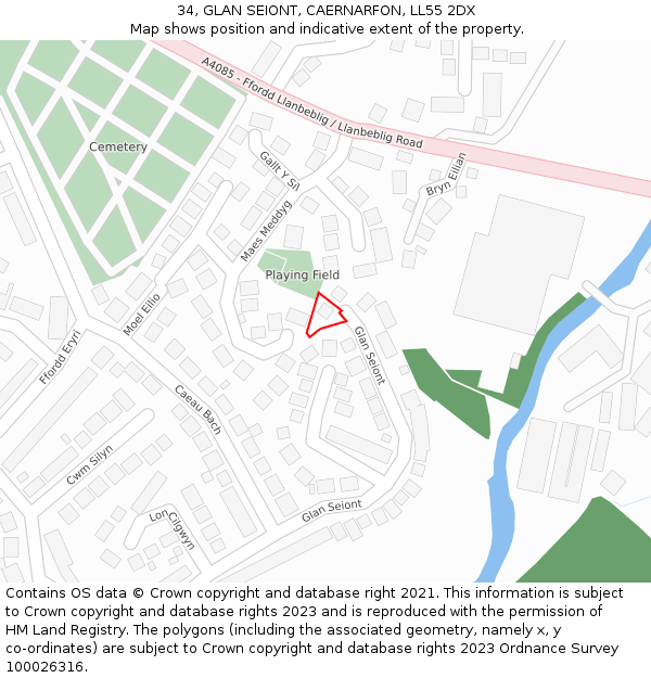 34, GLAN SEIONT, CAERNARFON, LL55 2DX: Location map and indicative extent of plot