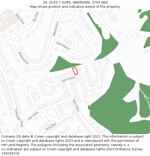 34, GLAS Y GORS, ABERDARE, CF44 0BQ: Location map and indicative extent of plot